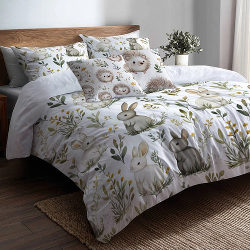 Country / Farmhouse Bedding Set of 5 - Bunny Garden Duvet Cover And Throw Pillow Set