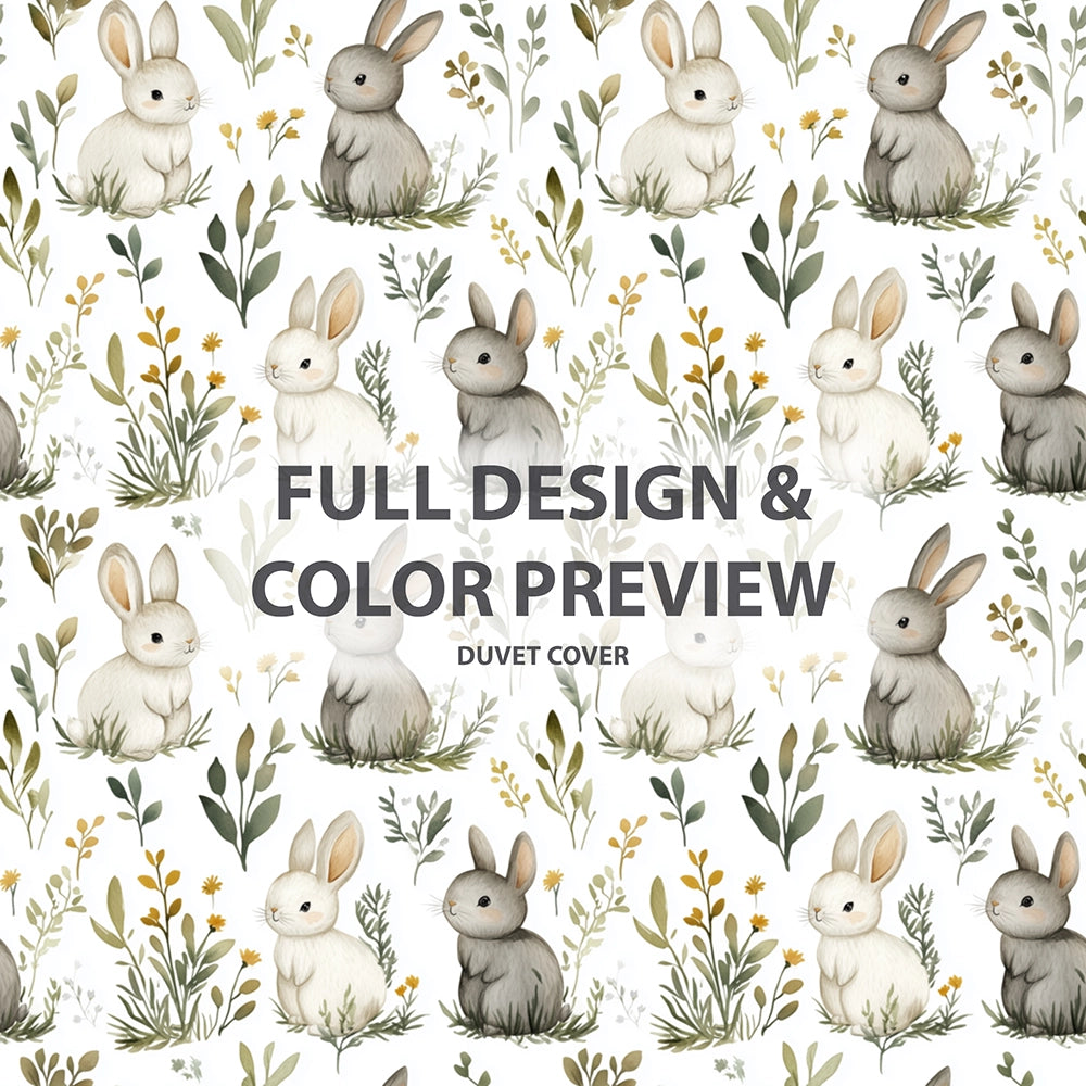 Country / Farmhouse Bedding Set of 5 - Bunny Garden Duvet Cover And Throw Pillow Set