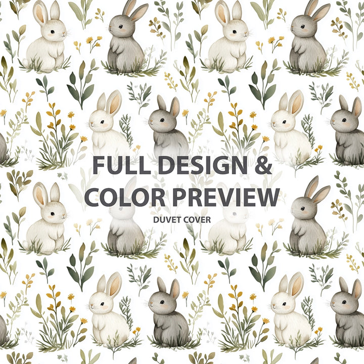 Country / Farmhouse Bedding Set of 5 - Bunny Garden Duvet Cover And Throw Pillow Set