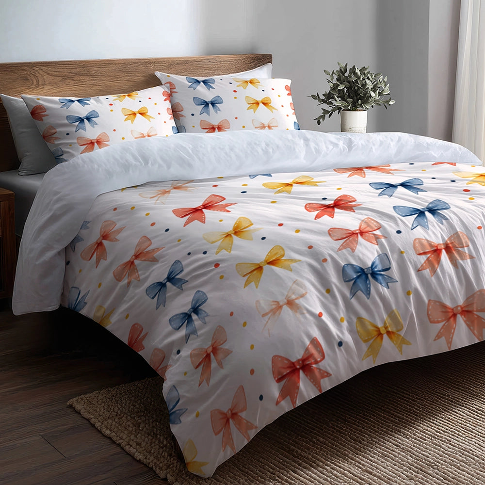 Dots 5 Pcs Bedding Set - Teens Ribbon Dots Duvet Cover And Pillow Set