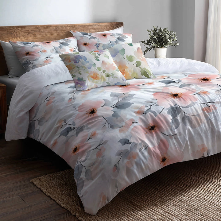 Floral 5 Pcs Bedding Set - Cloudy Blossoms Duvet Cover And Pillow Set