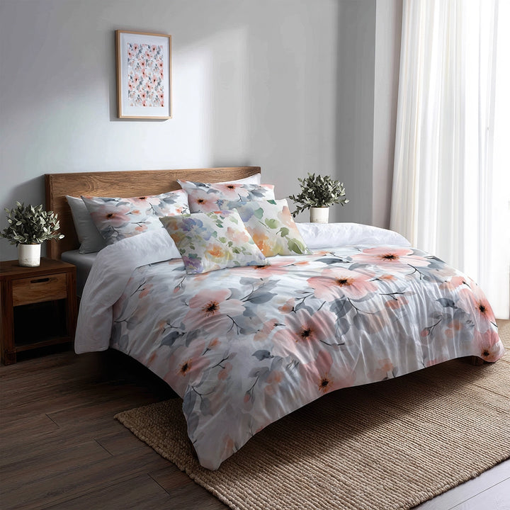 Floral 5 Pcs Bedding Set - Cloudy Blossoms Duvet Cover And Pillow Set