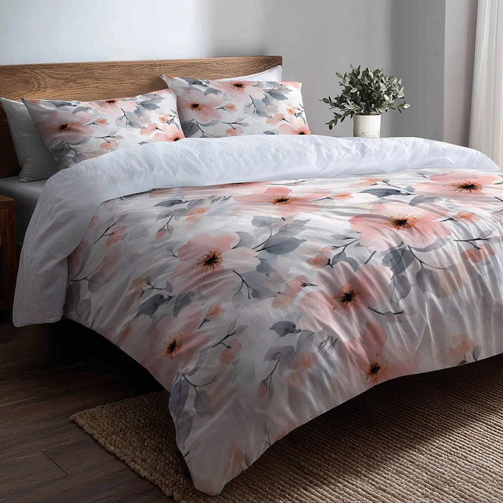 Floral 5 Pcs Bedding Set - Cloudy Blossoms Duvet Cover And Pillow Set