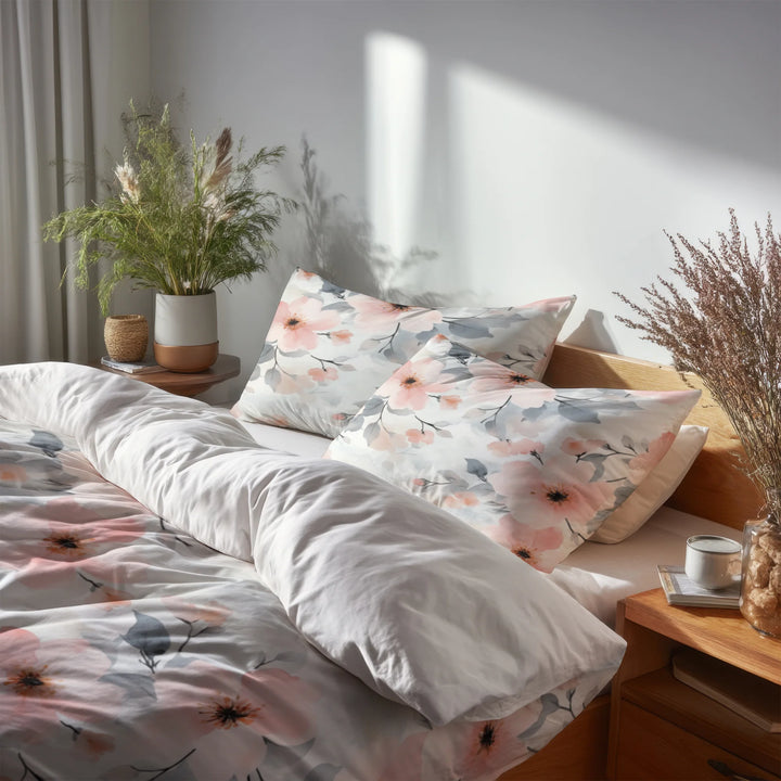 Floral 5 Pcs Bedding Set - Cloudy Blossoms Duvet Cover And Pillow Set