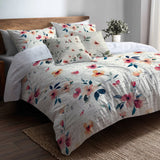 French Country Bedding Set of 5 - Cottage Script Floral Duvet Cover And Throw Cushion Set