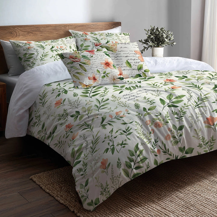 Floral Duvet Cover Set of 5 - Garden Letters Bedding And Throw Pillow Set