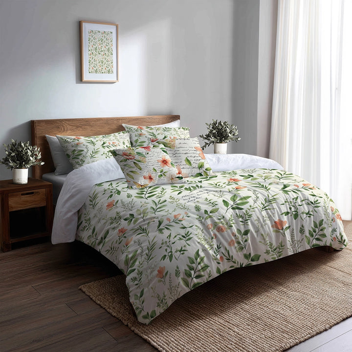 Floral Duvet Cover Set of 5 - Garden Letters Bedding And Throw Pillow Set