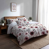 Country / Farmhouse Bedding Set of 5 - Rose Meadow Duvet Cover And Throw Pillow Set