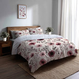 Country / Farmhouse Bedding Set of 5 - Rose Meadow Duvet Cover And Throw Pillow Set