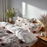 Country / Farmhouse Bedding Set of 5 - Rose Meadow Duvet Cover And Throw Pillow Set