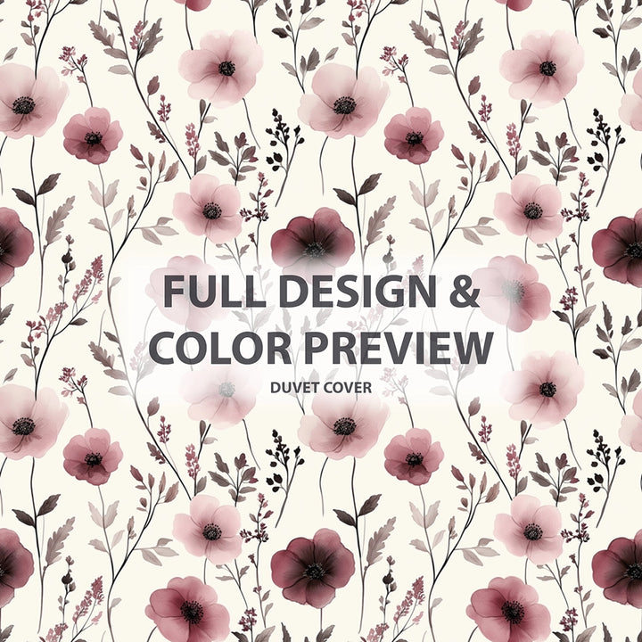 Country / Farmhouse Bedding Set of 5 - Rose Meadow Duvet Cover And Throw Pillow Set