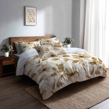 Vintage Look Bedding Set 5 Pcs - Sepia Petals Duvet Cover And Throw Pillow Set
