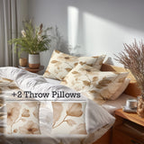 Vintage Look Bedding Set 5 Pcs - Sepia Petals Duvet Cover And Throw Pillow Set