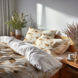 Vintage Look Bedding Set 5 Pcs - Sepia Petals Duvet Cover And Throw Pillow Set
