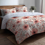 Country / Farmhouse Bedding Set of 5 - Pink Blush Blossoms Duvet Cover And Throw Pillow Set