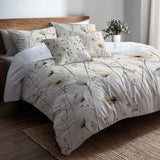 Country / Farmhouse Bedding Set of 5 - Cream Wildflowers Duvet Cover And Throw Pillow Set