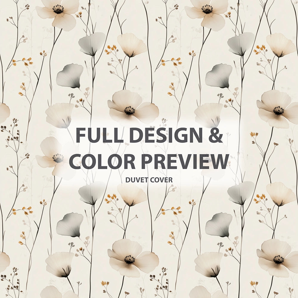 Country / Farmhouse Bedding Set of 5 - Cream Wildflowers Duvet Cover And Throw Pillow Set