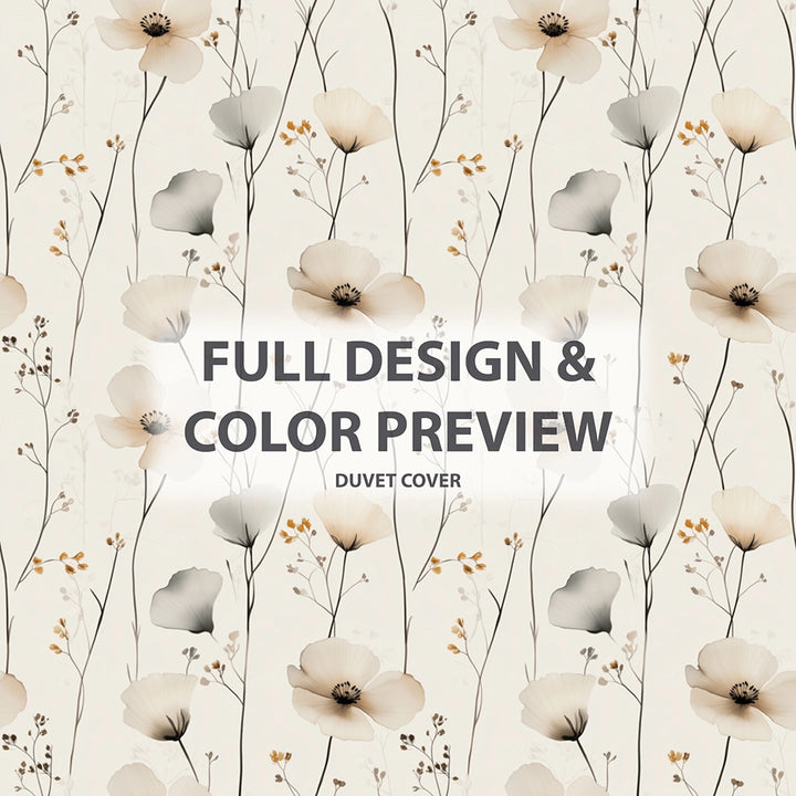 Country / Farmhouse Bedding Set of 5 - Cream Wildflowers Duvet Cover And Throw Pillow Set