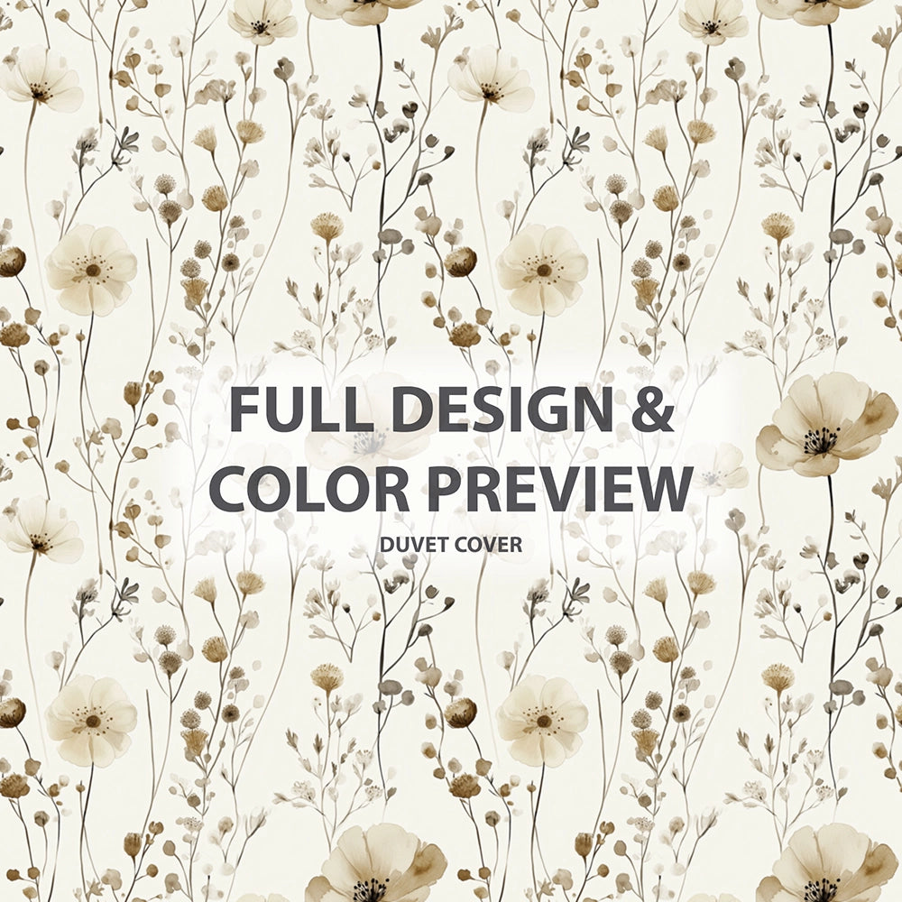 Floral 5 Pcs Bedding Set - Cream Wildflowers Duvet Cover And Pillow Set