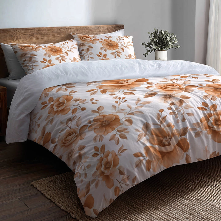 Floral 5 Pcs Bedding Set - Rust Cottage Florals Duvet Cover And Pillow Set