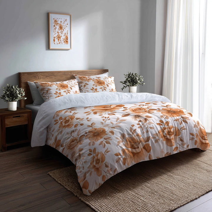 Floral 5 Pcs Bedding Set - Rust Cottage Florals Duvet Cover And Pillow Set