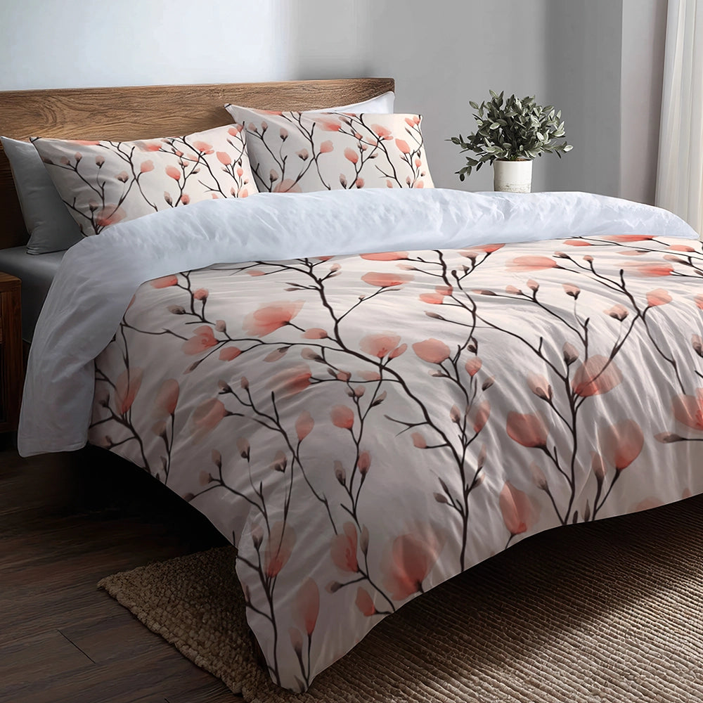 Floral Duvet Cover Set of 5 - Peach Stemline Bedding And Throw Pillow Set