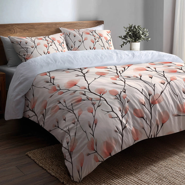 Floral Duvet Cover Set of 5 - Peach Stemline Bedding And Throw Pillow Set