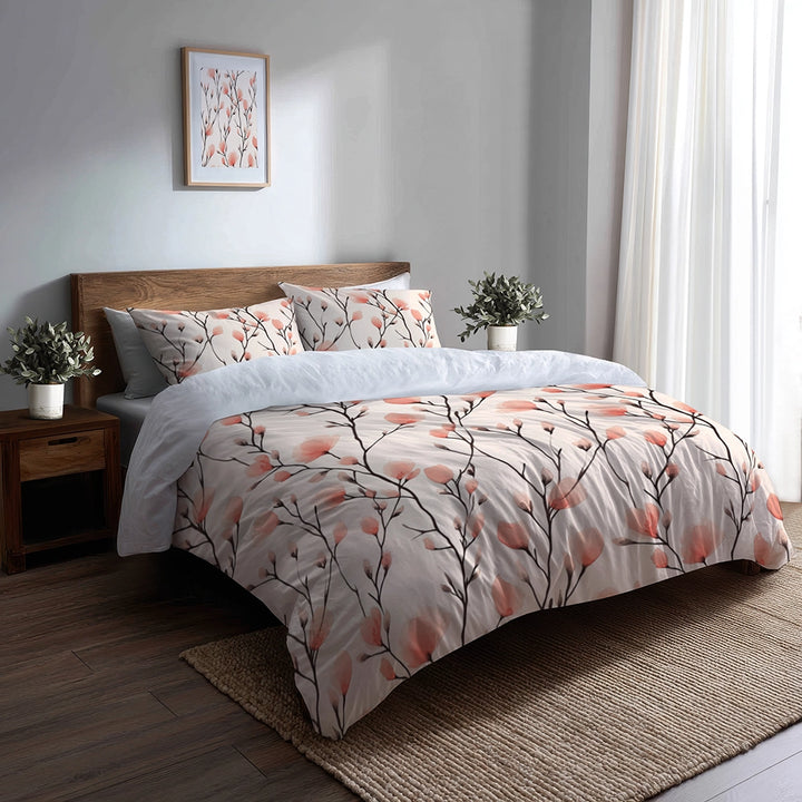 Floral Duvet Cover Set of 5 - Peach Stemline Bedding And Throw Pillow Set