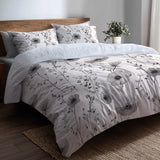Floral Bedding Set 5 Pcs - Grey Flowers Meadow Duvet Cover And Throw Pillow Set