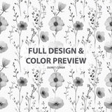 Floral Bedding Set 5 Pcs - Grey Flowers Meadow Duvet Cover And Throw Pillow Set