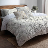 Country / Farmhouse Bedding Set of 5 - Cream Cottage Leaves Duvet Cover And Throw Pillow Set
