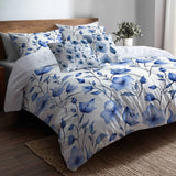 Country / Farmhouse Bedding Set of 5 - Bluebell Shade Flowers Duvet Cover And Throw Cushion Set