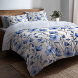 Country / Farmhouse Bedding Set of 5 - Bluebell Shade Flowers Duvet Cover And Throw Cushion Set