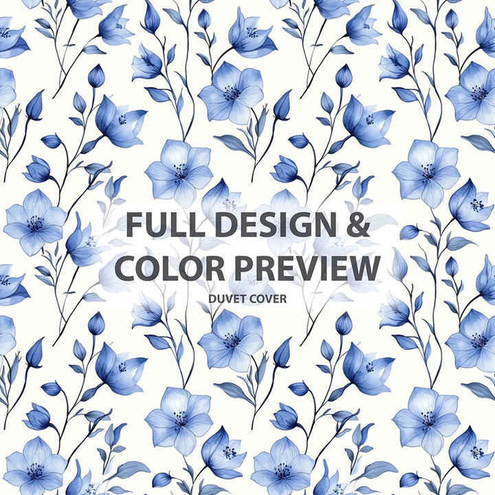 Country / Farmhouse Bedding Set of 5 - Bluebell Shade Flowers Duvet Cover And Throw Cushion Set