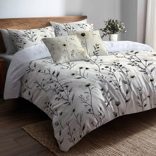 Country / Farmhouse Bedding Set - Ivory Meadowline Duvet Cover And Cushion Set