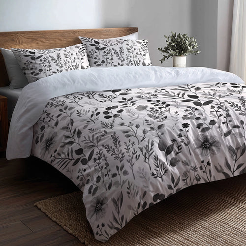 Country / Farmhouse 3 Pcs Bedding Set - Soft Charcoal Garden Duvet Cover with Shams