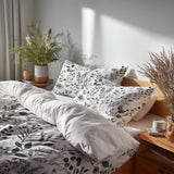 Country / Farmhouse 3 Pcs Bedding Set - Soft Charcoal Garden Duvet Cover with Shams