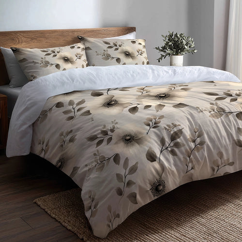 Country / Farmhouse Bedding Set 3 Pcs - Antique Linen Florals Duvet Cover Set