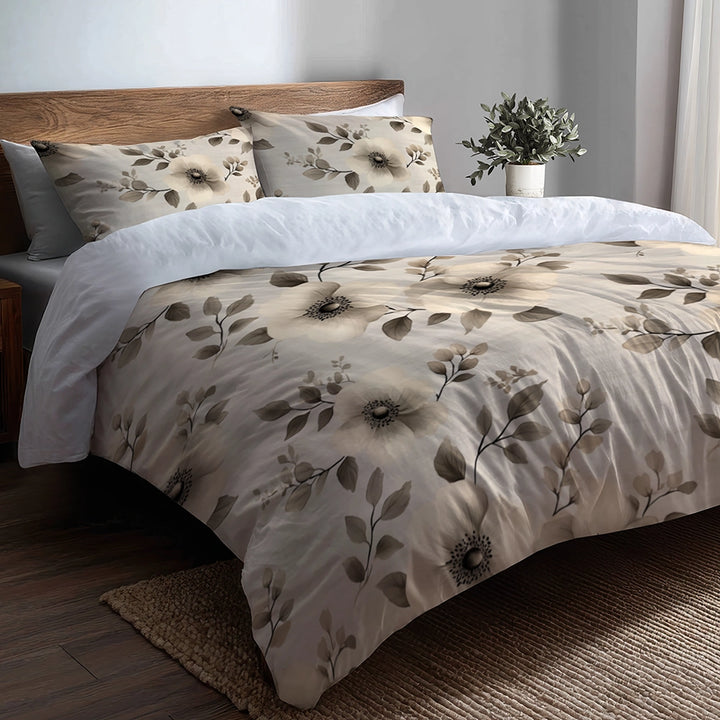 Country / Farmhouse Bedding Set 3 Pcs - Antique Linen Florals Duvet Cover Set