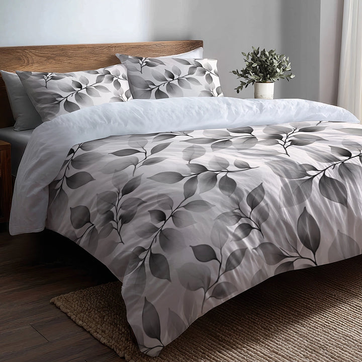 Floral 5 Pcs Bedding Set - Grey Wild Petals Duvet Cover And Pillow Set