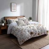 Country / Farmhouse Bedding Set of 5 - Faded Soil Florals Duvet Cover And Throw Cushion Set