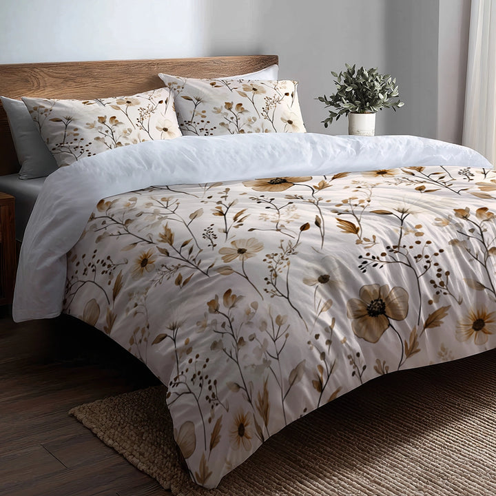 Country / Farmhouse Bedding Set of 5 - Faded Soil Florals Duvet Cover And Throw Cushion Set