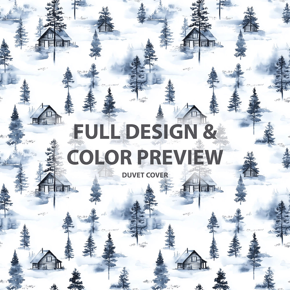 No Pattern 5 Pcs Bedding Set - Winter Rustic Cabin In The Woods Duvet Cover And Pillow Set