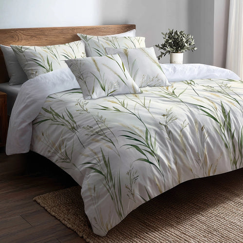 Floral Duvet Cover Set of 5 - Farmhouse Reed Meadow Bedding And Throw Pillow Set