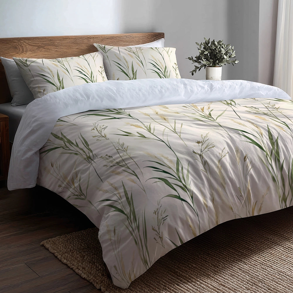 Floral Duvet Cover Set of 5 - Farmhouse Reed Meadow Bedding And Throw Pillow Set