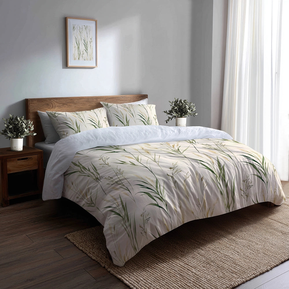 Floral Duvet Cover Set of 5 - Farmhouse Reed Meadow Bedding And Throw Pillow Set