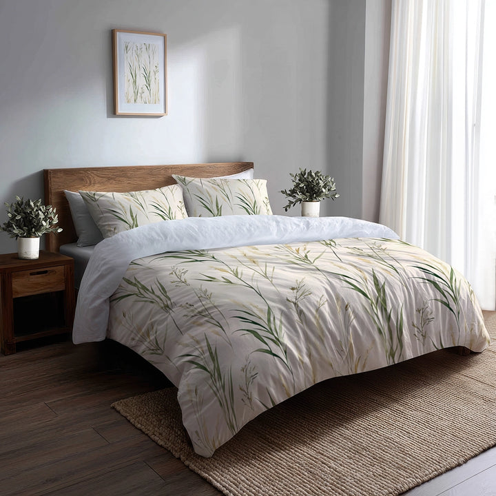 Floral Duvet Cover Set of 5 - Farmhouse Reed Meadow Bedding And Throw Pillow Set
