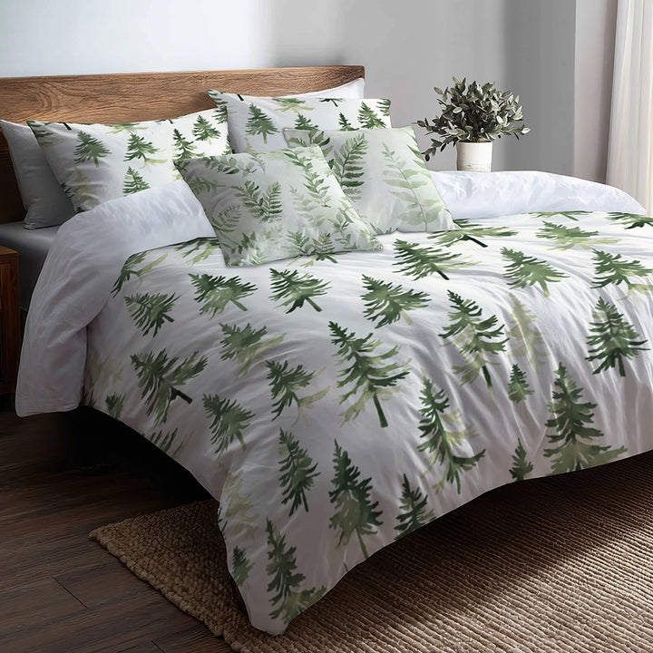 Rustic / Lodge Bedding Set - Green Cedar Air Duvet Cover And Cushion Set