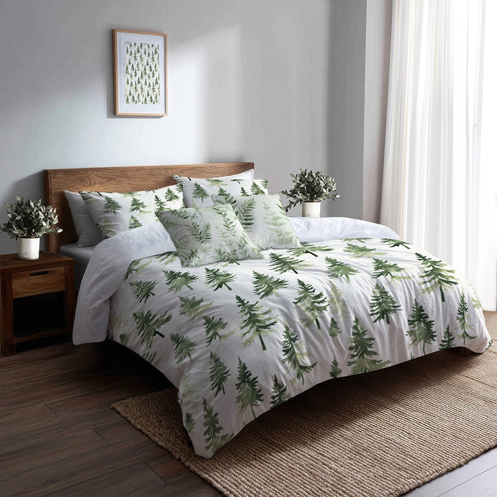Rustic / Lodge Bedding Set - Green Cedar Air Duvet Cover And Cushion Set