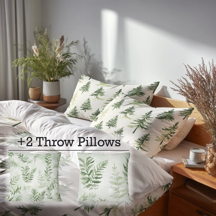 Rustic / Lodge Bedding Set - Green Cedar Air Duvet Cover And Cushion Set